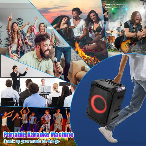 Portable Party Speaker with LED Lights and 2 Wireless Microphones