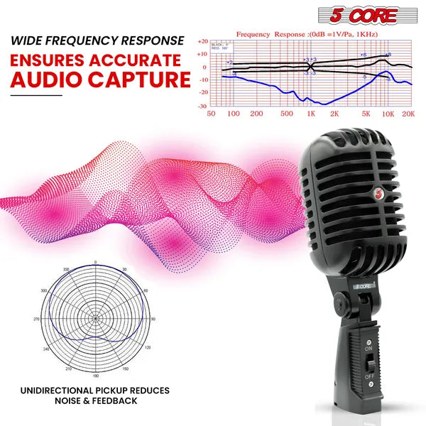 5Core Vintage Dynamic XLR Studio Microphone Retro Black