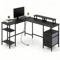 L-Shaped Corner Computer Desk – Charging Station, Reversible Monitor Stand & Adjustable Shelf