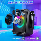 Portable Party Speaker with LED Lights and 2 Wireless Microphones
