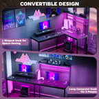 L-shaped gaming desk with monitor stand and CPU shelf