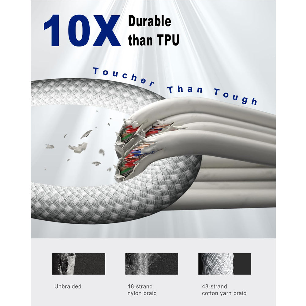 Braided USB charging cable coiled