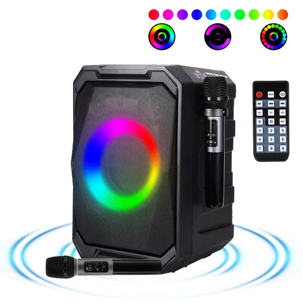 Portable Party Speaker with LED Lights and 2 Wireless Microphones