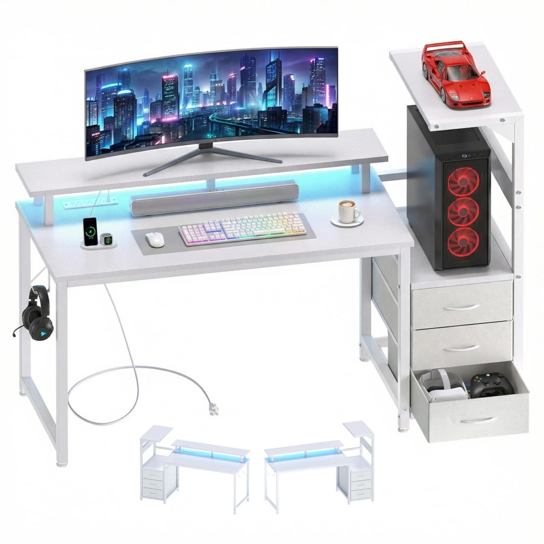 LED gaming desk in white finish