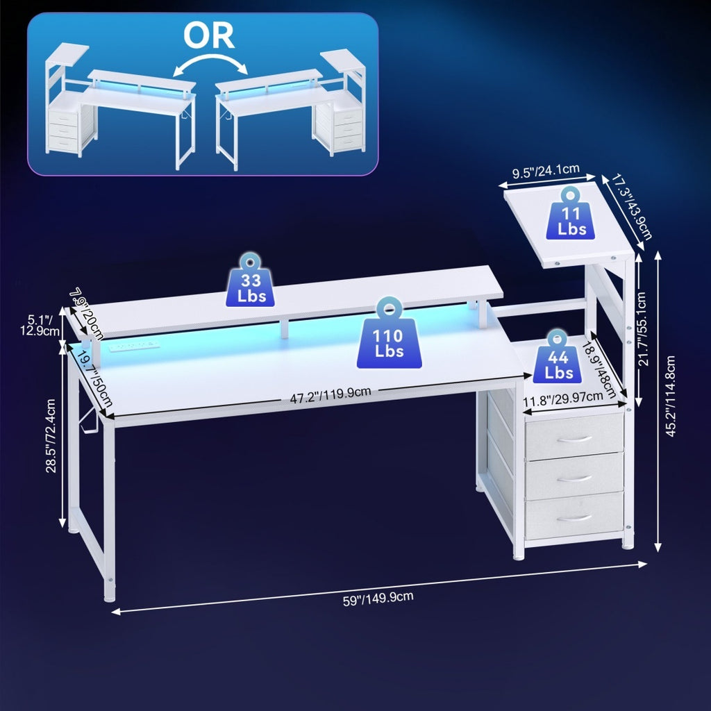 Gaming desk LED light strip glowing