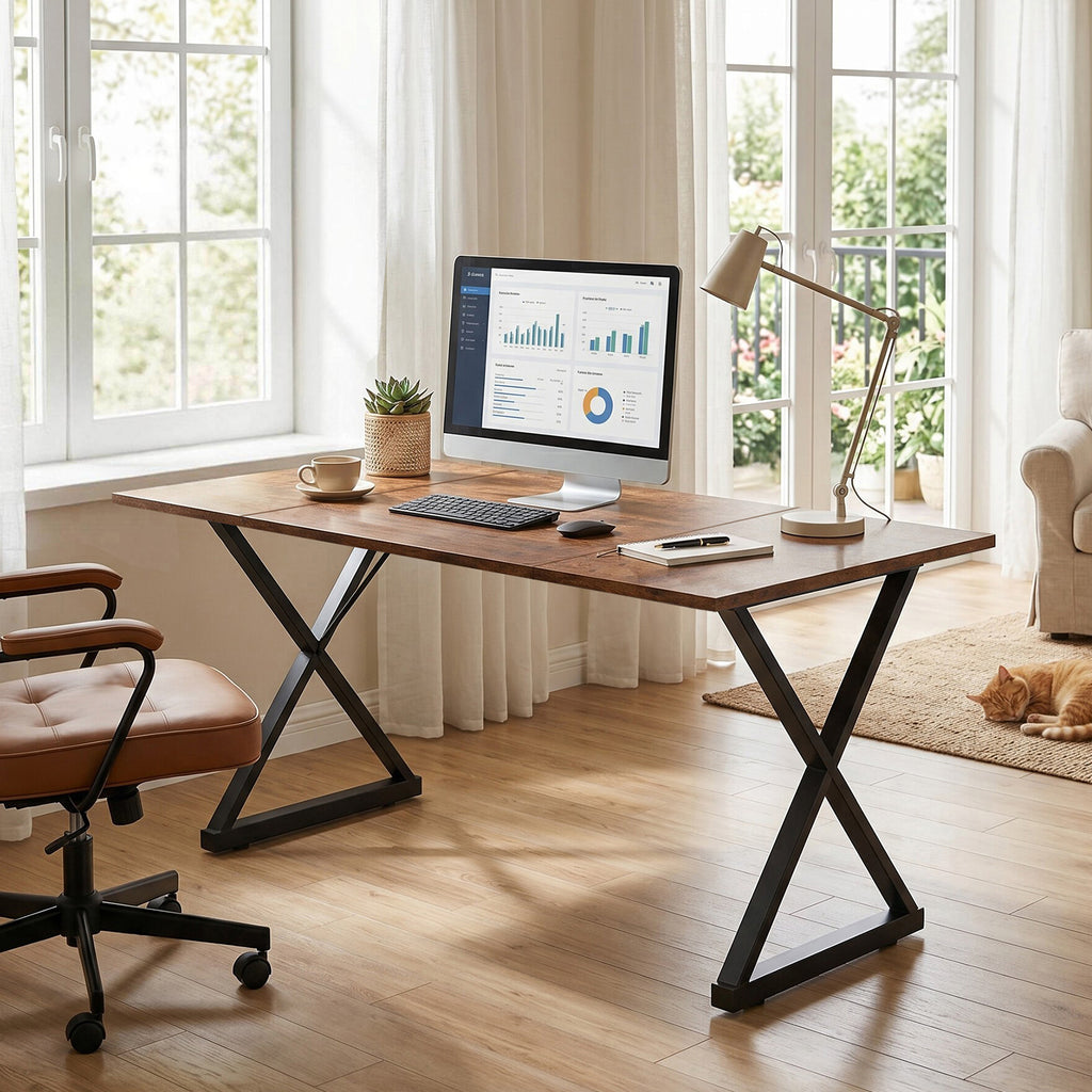 Executive Wooden Computer Desk with Metal Legs