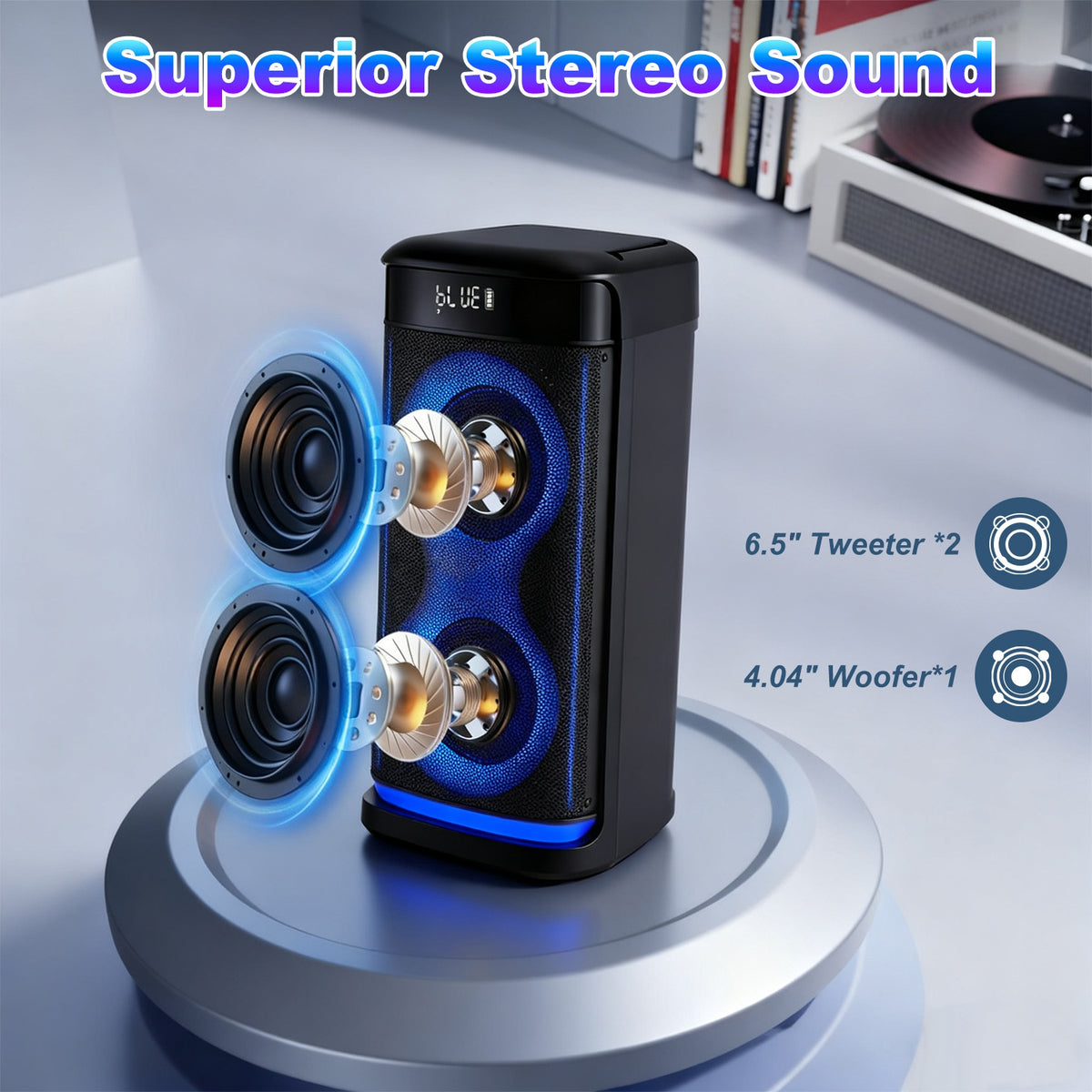 Portable Party Speaker with LED Lights and Wireless Microphone