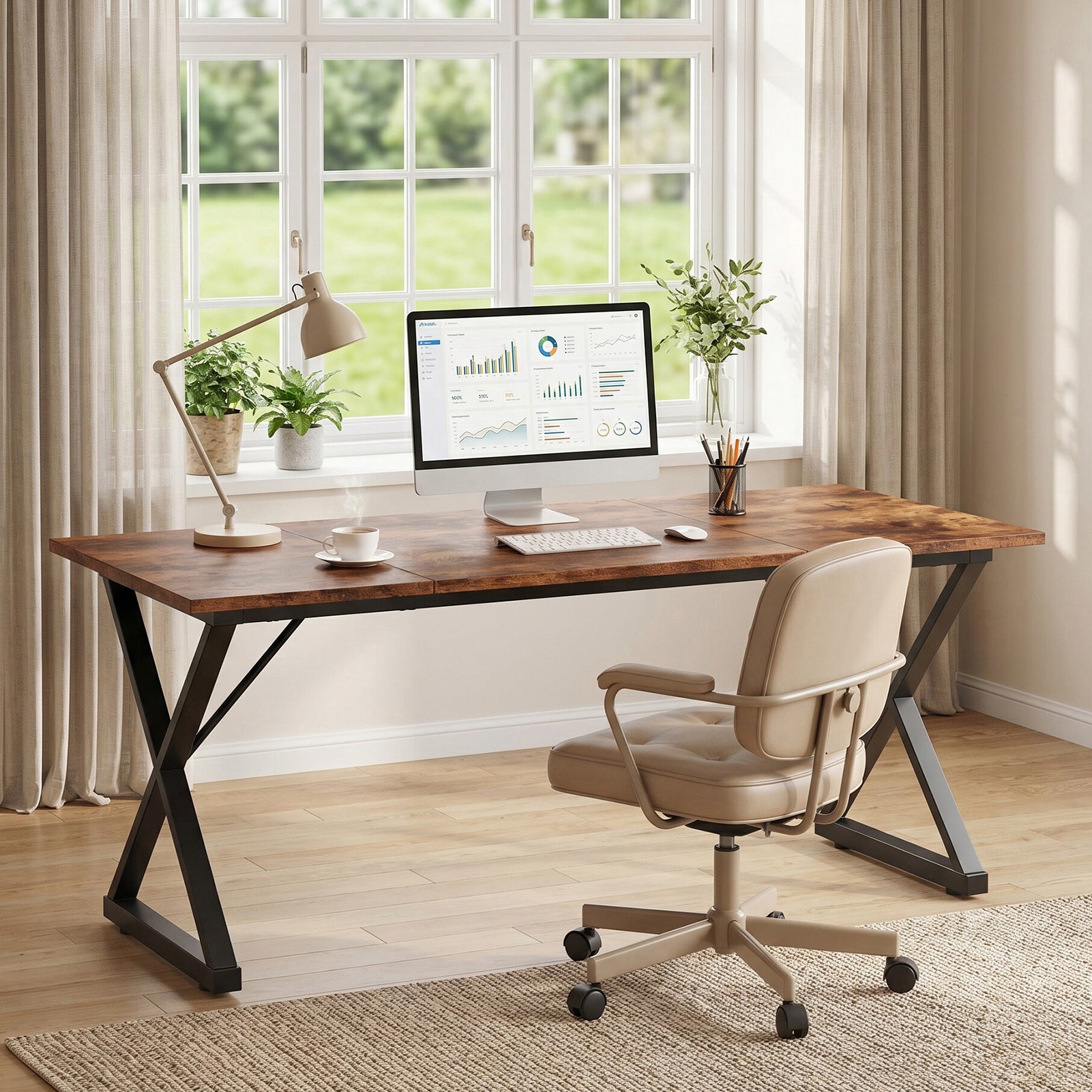 Executive Wooden Computer Desk with Metal Legs
